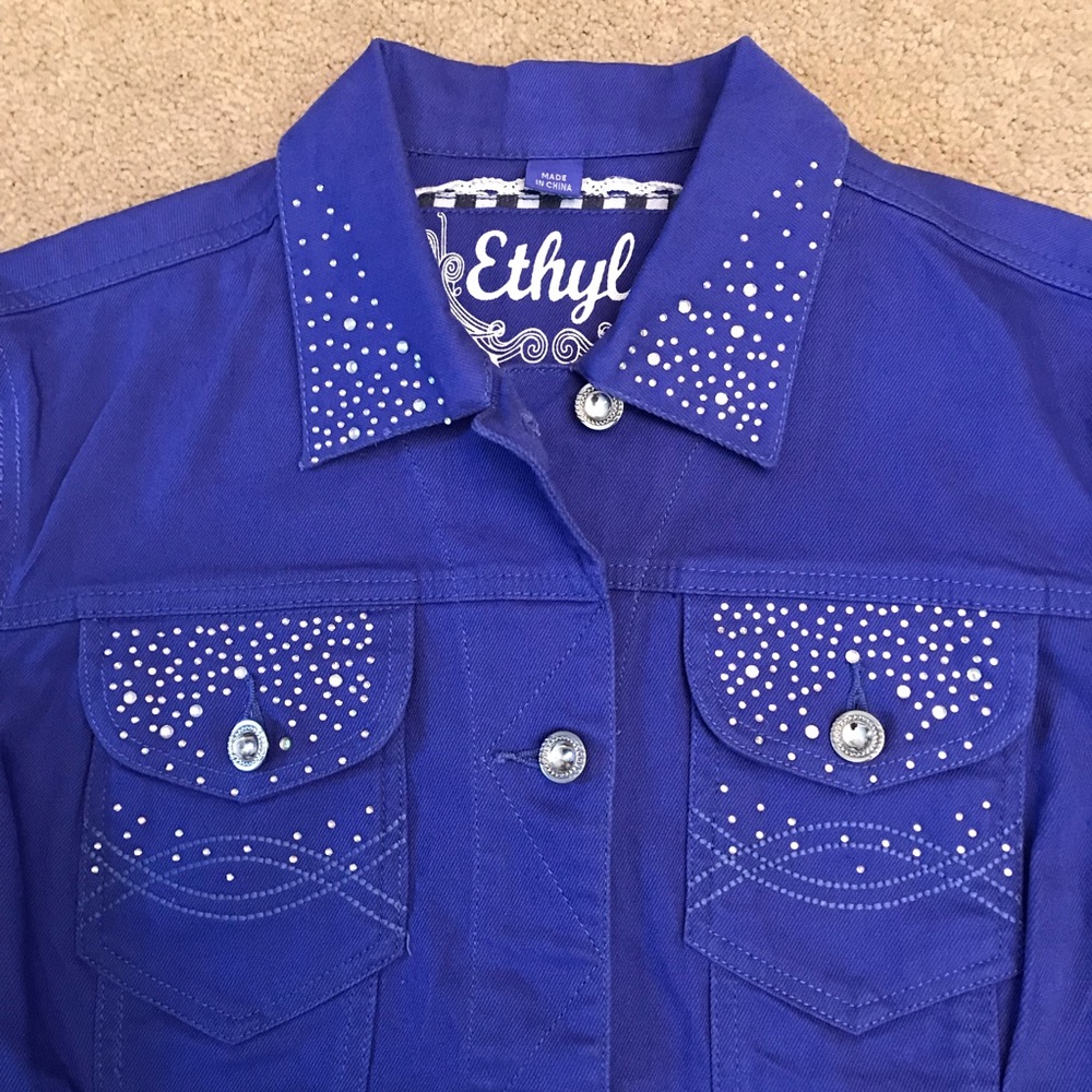 Ethyl Denim Blue Jean Jacket Womens Small Bedazzled Bling Rhinestones Cowgirl - Picture 2 of 11